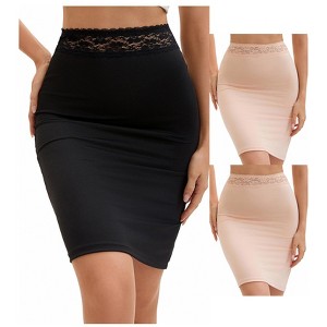 INSPIRE CHIC 3 Packs Anti-Static Half Slips for Women Soft Underskirt Short Mini Skirt with Floral Lace Waistband - 1 of 4