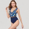 Anna-Kaci Swim Women's Ruffle One-Piece Swimsuit with Floral Print Bodice and Striped Waistband Detail - 3 of 4