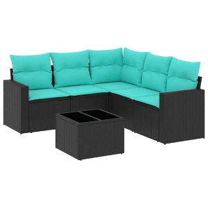 vidaXL 6 Piece Patio Sofa Set with Cushions Black Poly Rattan - 1 of 4