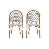 Gulches Set of 2 French Bistro Chairs, Gray & White PE Rattan with Bamboo Finish, Rust-Resistant Aluminum Frame, 18.5"W x 21.5"D x 35"H - 3 of 4