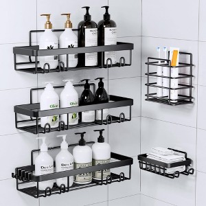 Akoasm 5-Piece Rust-Proof Stainless Steel Large-Capacity Self-Adhesive Wall Storage Rack-Black - 1 of 4