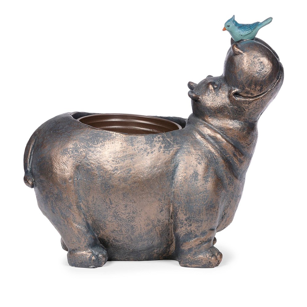 Photos - Flower Pot Roman 13" Hippo with Bird Planter Outdoor Garden Statue Bronze 