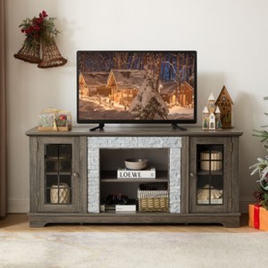 PAGED TV Stand with 18" Fireplace, Faux Stone Entertainment Console with 2-Door Storage & Adjustable Shelves, TV Stands for Living Room - 1 of 4