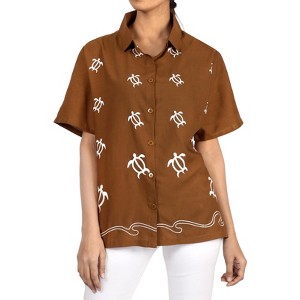 LA LEELA Women's Summer Casual Blouse Shirt Solid Blouses Button Up Short Sleeve Dress Tee Shirts Hawaiian Tops for Women - 1 of 4