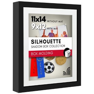 Americanflat 11x14 Shadow Box Frame with Shatter-Resistant Glass - Use as 9x12 Frame with Mat or 11x14 Without Mat - Black with Soft Felt Back - 1 of 1