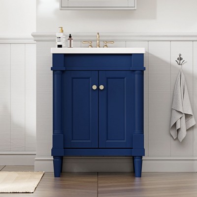 Hyleory Bathroom Storage Vanity, Cabinets Freestanding with 2 Doors for Bathroom Floor Cabinet,Storage Cabinet,Navy（Assembled）