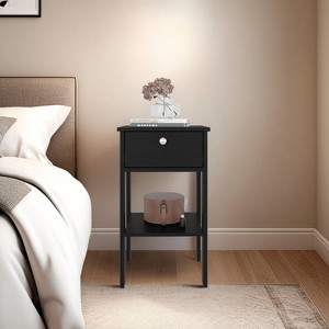Sapphtopaz Modern Nightstand with Drawer & Bottom Open Shelf Small Bedside Table with Metal Round Handle Night Stand for Bedroom, Living Room - 1 of 4