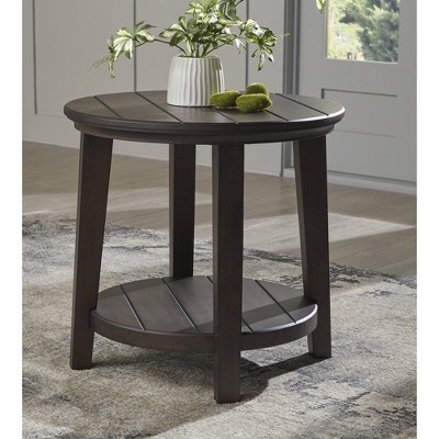 Celamar Dark Brown Round Wood End Table with Lower Shelf