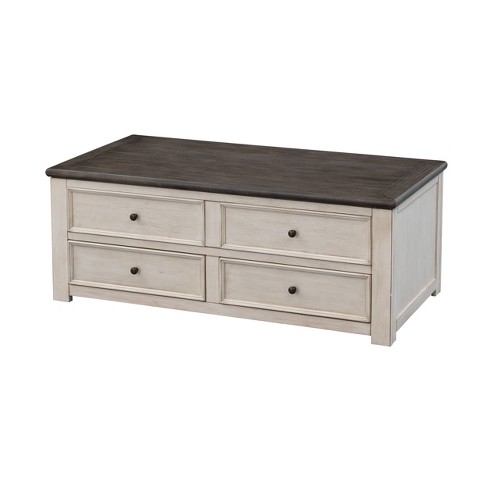 Borden 2 Drawer Lift Top Cocktail Table, Cream Coffee Table With Dark Wood Top