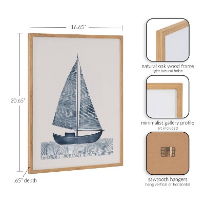 Nautical Blue Sailboat Print with Natural Wood Frame, 16x20