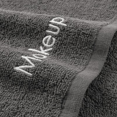 Gray Cotton Embroidered Makeup Removal Washcloth Set, 13x13, Pack of 6