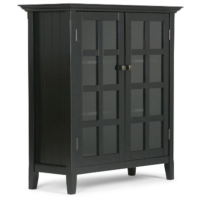 Normandy Solid Wood Medium Storage Cabinet Black - WyndenHall: Adjustable Shelves, Tempered Glass Doors