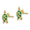 Black Bow Jewelry Small Green Enameled Sea Turtle Post Earrings in 14k Yellow Gold - 2 of 4