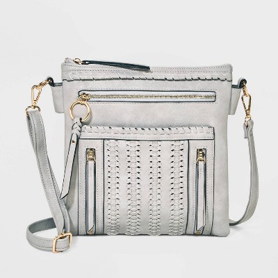 VR NYC Woven Front Pocket Double Compartment Crossbody Bag - Light Gray