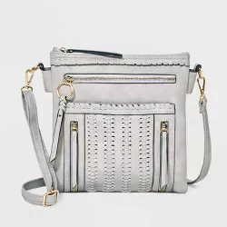 VR NYC Woven Front Pocket Double Compartment Crossbody Bag - Light Gray