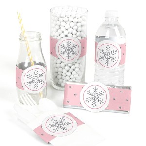 Big Dot of Happiness Pink Winter Wonderland - Party Supplies - Holiday Snowflake Birthday Party or Baby Shower DIY Wrapper Favors & Decor - Set of 15 - 1 of 4