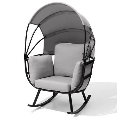 Crestlive Products Rocking Egg Chair Durable Iron Outdoor & Indoor Lounge Chair with Canopy Cushions 350 lbs Capacity