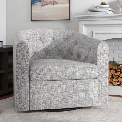 Bestier 28 inch. Light Gray Linen 360-Degree Swivel Accent Chair with Tufted Cushion Round Swivel Barrel Chair with Zipper Back
