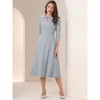 INSPIRE CHIC Women's Elegant Split Neck Side Zipper Pockets 3/4 Sleeve Work A-Line Dress - 3 of 4