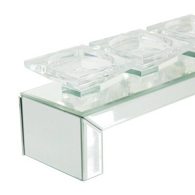 Silver Wood 5-Plate Candlestick Holder with Mirrored Base