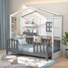 Costway Twin Size Kids House Bed with Fence Window Wooden Slats & 2 Storage Shelves - image 4 of 4