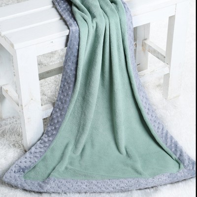 Bacati - Solid Mint with Solid Border Blanket (Mint/Grey Border)