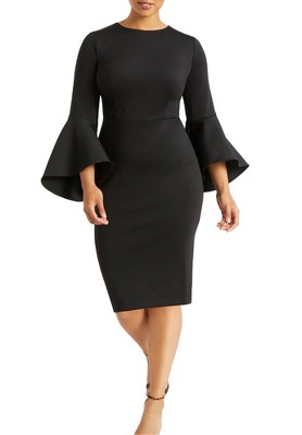 ELOQUII Women's Plus Size Flare Sleeve Scuba Dress - 22, Black