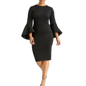 ELOQUII Women's Plus Size Flare Sleeve Scuba Dress - 22, Black - 1 of 4
