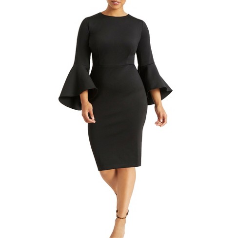 Eloquii Women s Plus Size Flare Sleeve Scuba Dress 28 Black Target