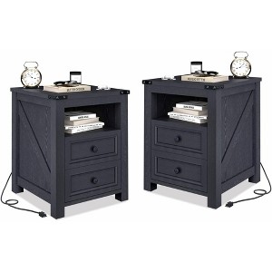 Dyonery Modern Wood End Table with Charging Station,Rustic 18 Inch Bedside Table with 2 Storage Drawers and Open Shelf,  for Bedroom,Living Room - 1 of 4