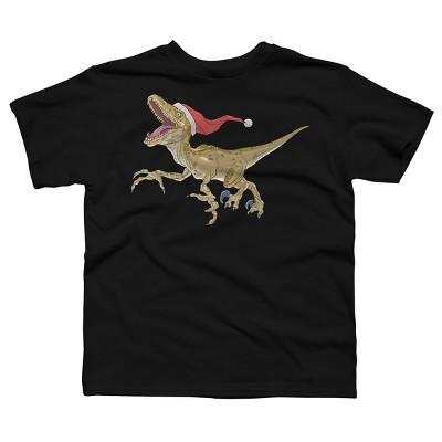 Boy's Design By Humans Christmas Velociraptor By Ayota T-Shirt
