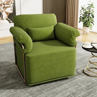 360° Swivel Accent Chair with Gold Metal Frame, Fluffy Upholstered Armchair for Living Room or Bedroom, Modern Square Lounge Chair-Maison Boucle