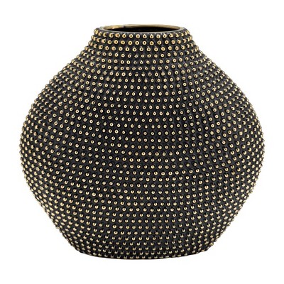 Sagebrook Home 16" Ceramic Beaded Design Vase - Contemporary Black and Gold Decorative Flower Vase for Table Centerpiece or Home or Office Decor