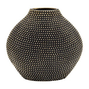 Sagebrook Home 16" Ceramic Beaded Design Vase - Contemporary Black and Gold Decorative Flower Vase for Table Centerpiece or Home or Office Decor - 1 of 4