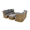 Carrie 5pcs Wicker Patio Dining Set with Coffee Table, Outdoor Furniture Set with Cushions, Loveseat Sofa and Ottoman - The Pop Home - 3 of 4
