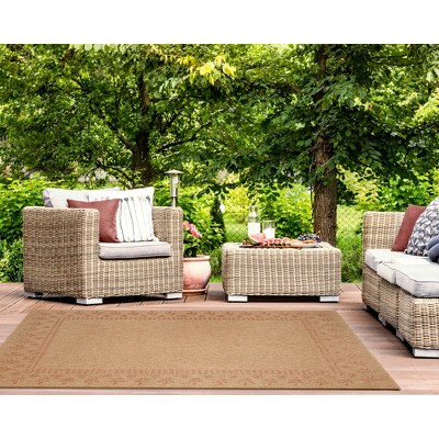 Sahara Terracotta Leaf Block Print Indoor/Outdoor Square Rug