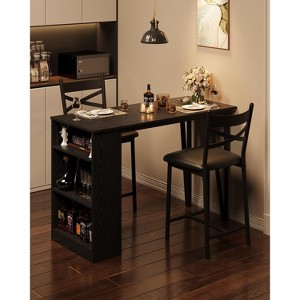 GOCAPTAIN Bar Table and Chairs Set, 3 Piece Bar Table Set with with Flip Top Extension and Storage Shelves, Dining Table Set for Kitchen, Apartment - 1 of 4