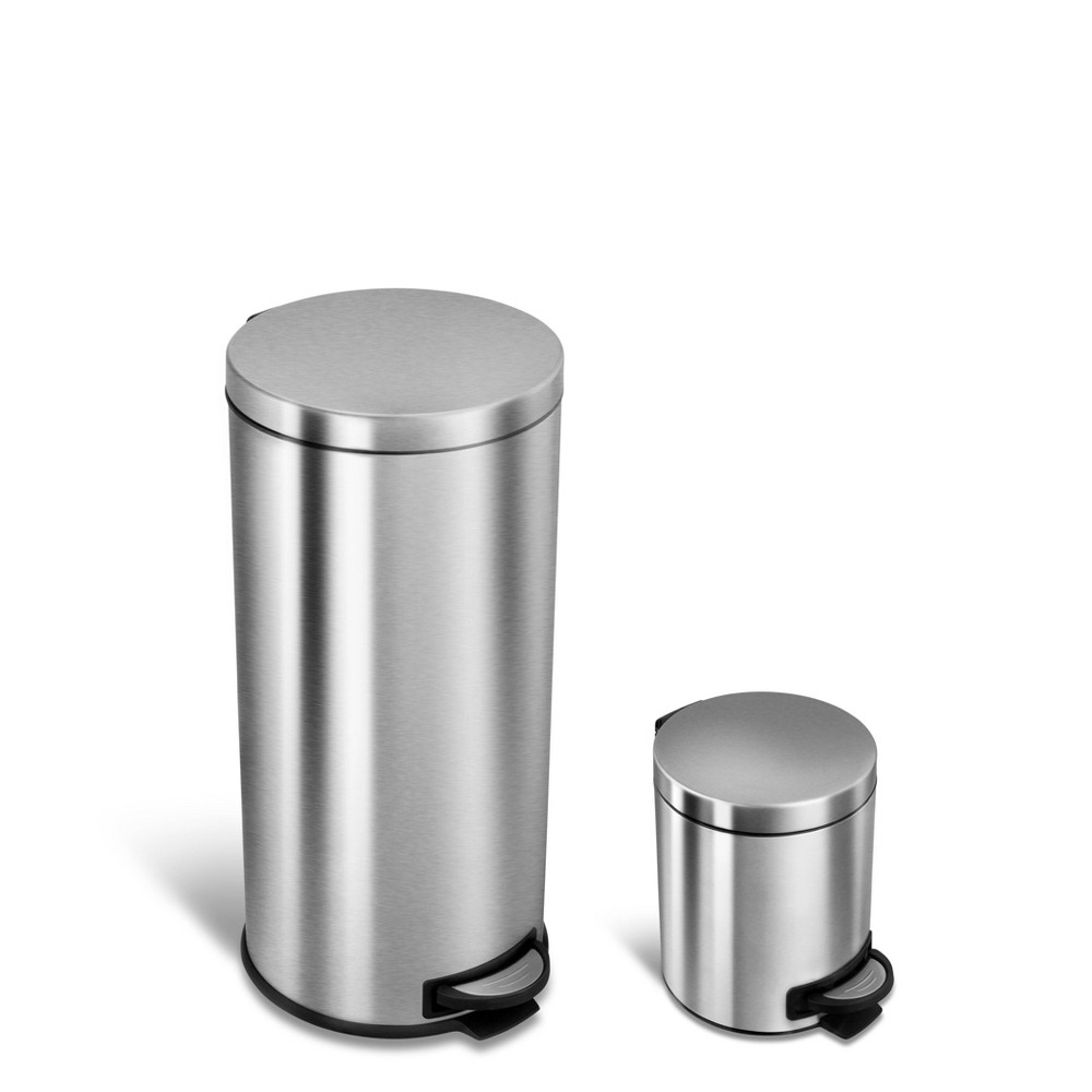 Photos - Waste Bin Nine Stars Combo Step On 7.9gal/30L and 1.3gal/5L Step Trash Can: Stainless Steel, Pedal-Operated, Quiet Closing, Fingerprin