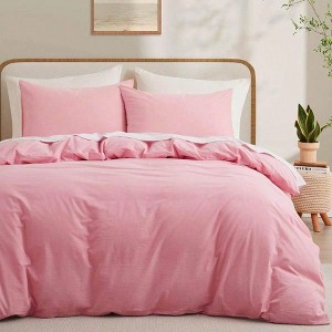 Pink Cotton Twin Duvet Cover, 68x90 Inches, Linen - Like with Zipper Closure - 1 of 4