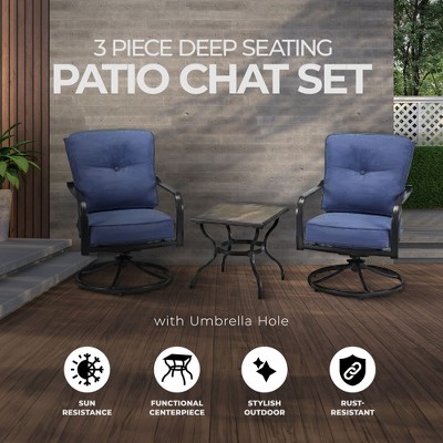 Denim Blue Aluminum Frame Sling Chair Set with Square Table