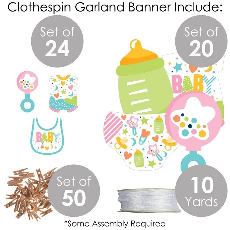 Big Dot of Happiness Colorful Baby Shower - Gender Neutral Party DIY Decorations - Clothespin Garland Banner - 44 Pieces, 5 of 8