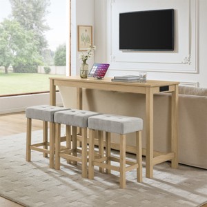 59" Counter Height Bar Table Set with USB & AC Outlets, Upholstered Linen Stools, Space-Saving 4-Piece for Kitchen Dining-3irtyhousy - 1 of 4