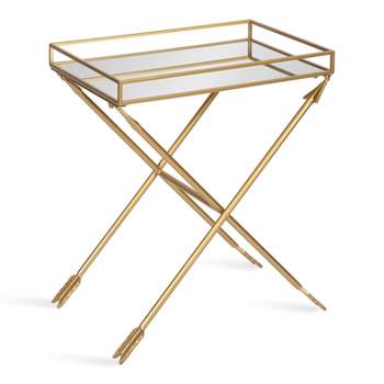 Kate and Laurel Madeira Rectangle Metal Tray Table, 21x14x26, Satin Gold