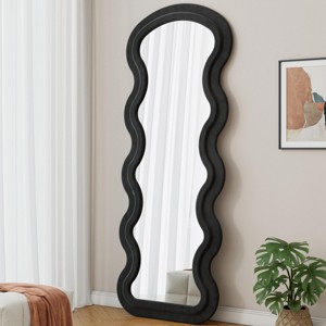 SEVOBAL Full Length Mirror with Flannel Fabric Wave Design Stand or Wall Mount for Bedroom Living Room, Black, 63"*24"*2.6" - 1 of 4