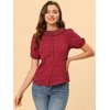 Allegra K Women's Floral Pleated Collar Puff Sleeves Button Down Shirt - 2 of 4
