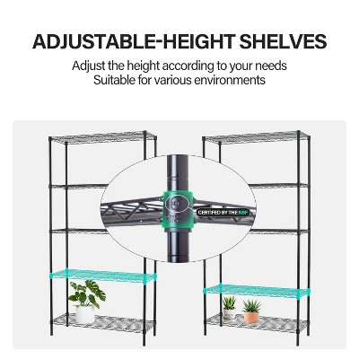 Black Adjustable 6-Shelf Industrial Steel Wire Rack