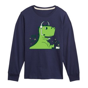 Boys' - Instant Message - T-Rex Gamer: Pew Pew Pew Long Sleeve Graphic T-Shirt - 1 of 4