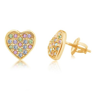 Chanteur Hypoallergenic Kids Jewelry Accessories Heart White CZ Yellow Gold Brass Plating Stud Earrings Surgical Titanium Posts