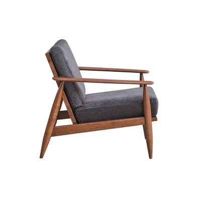 29" Alisa Accent Chair Charcoal Fabric Brown Finish - Acme Furniture: Upholstered Wood Frame, No Assembly Required