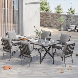 ALAULM 7 Piece Patio Dining Set Outdoor Furniture, Metal Patio Furniture Set 6 Fixed Chairs and Large Table - 1 of 4